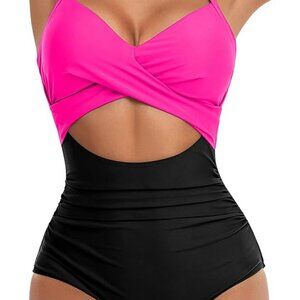 Eomenie One Piece Tummy Control Cutout High Waisted Bathing Suit. Size Medium